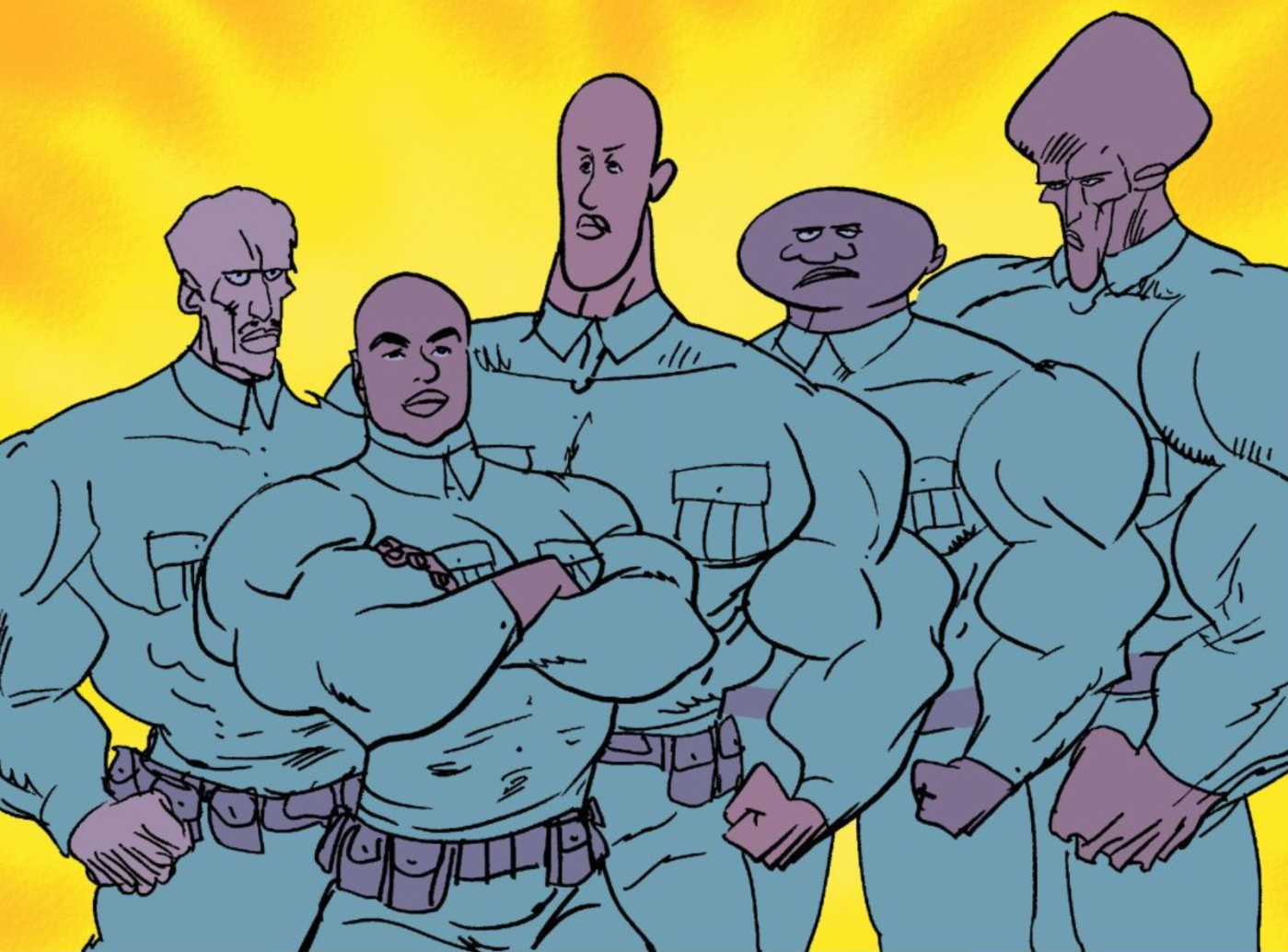 Isaiah (second from left) is the only surviving test subject whose body is not twisted and deformed by the imperfect serum.  (Image credit: Marvel)
